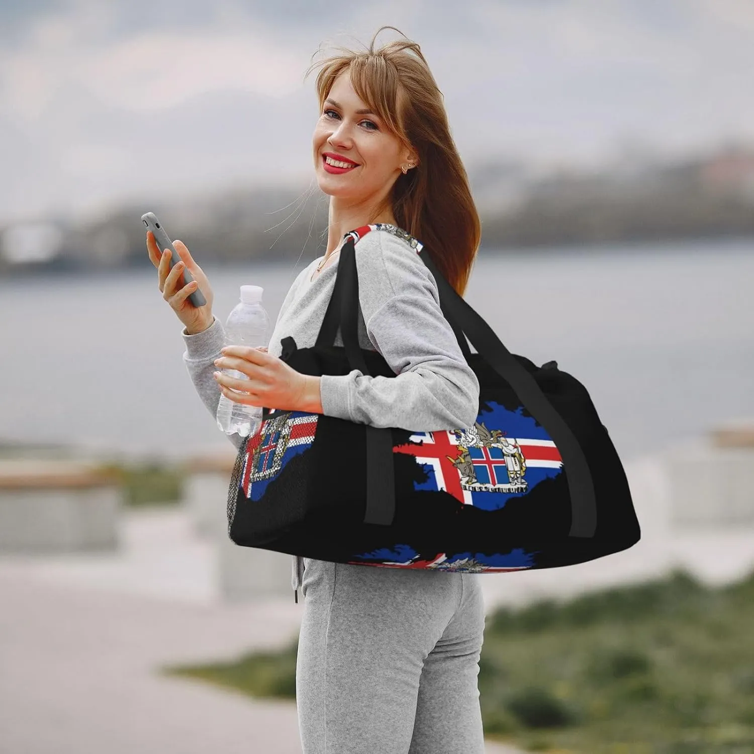 Flag Map Of Iceland Travel Duffel Bag Large Foldable Waterproof Overnight Bag For Beach Swim Bags Pool Sports Gym
