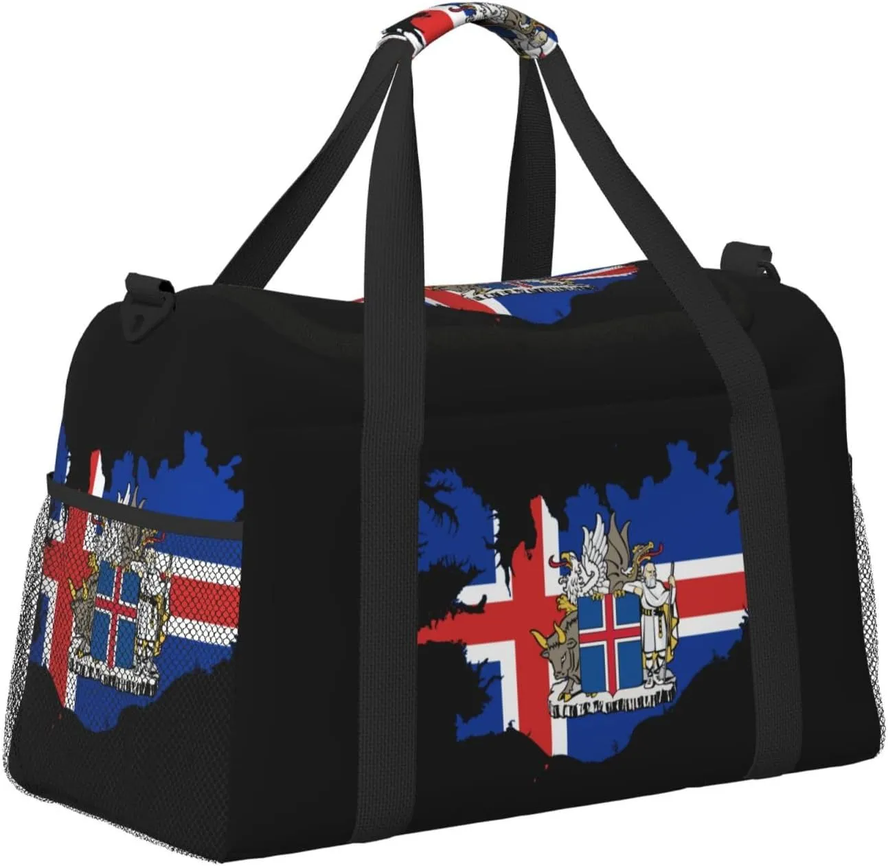 Flag Map Of Iceland Travel Duffel Bag Large Foldable Waterproof Overnight Bag For Beach Swim Bags Pool Sports Gym