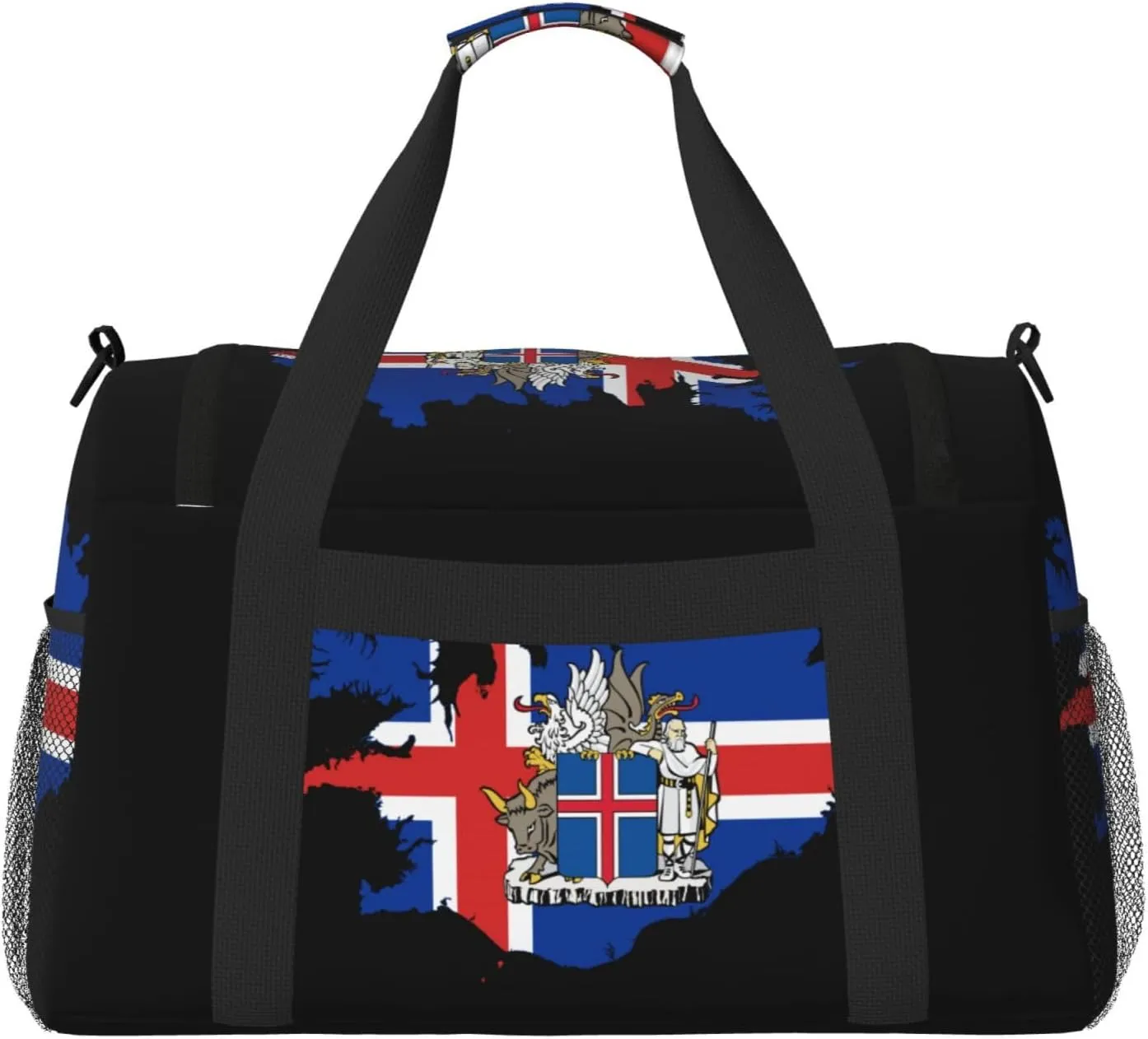 Flag Map Of Iceland Travel Duffel Bag Large Foldable Waterproof Overnight Bag For Beach Swim Bags Pool Sports Gym