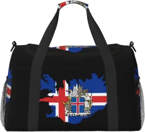 Flag Map Of Iceland Travel Duffel Bag Large Foldable Waterproof Overnight Bag For Beach Swim Bags Pool Sports Gym