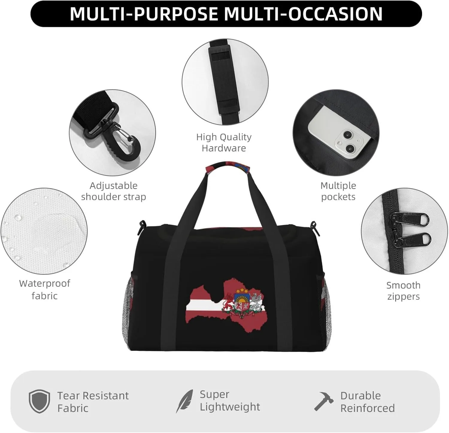 Flag Map Of Latvia Travel Duffel Bag Large Foldable Waterproof Overnight Bag For Beach Swim Bags Pool Sports Gym