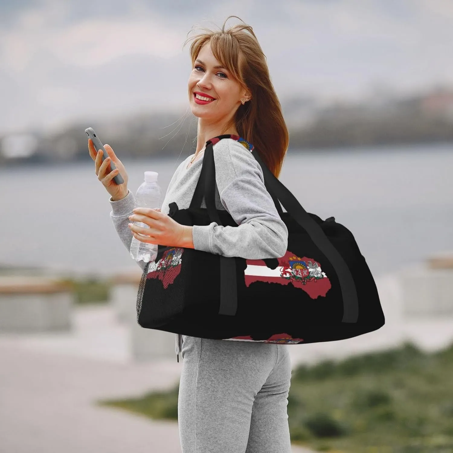 Flag Map Of Latvia Travel Duffel Bag Large Foldable Waterproof Overnight Bag For Beach Swim Bags Pool Sports Gym