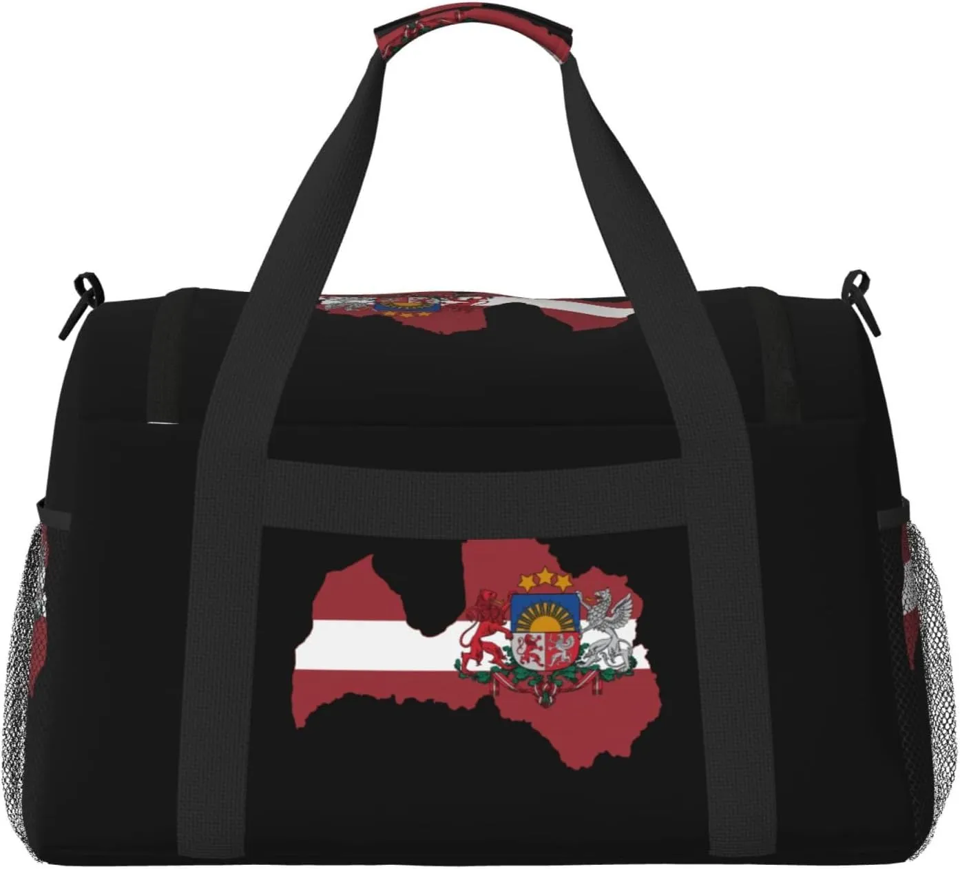 Flag Map Of Latvia Travel Duffel Bag Large Foldable Waterproof Overnight Bag For Beach Swim Bags Pool Sports Gym
