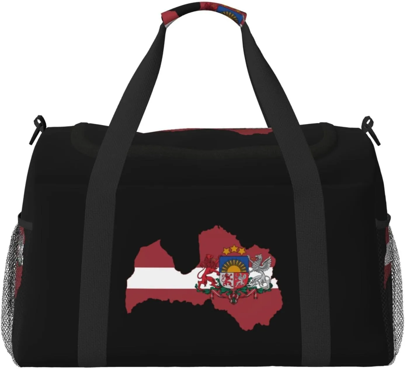 Flag Map Of Latvia Travel Duffel Bag Large Foldable Waterproof Overnight Bag For Beach Swim Bags Pool Sports Gym