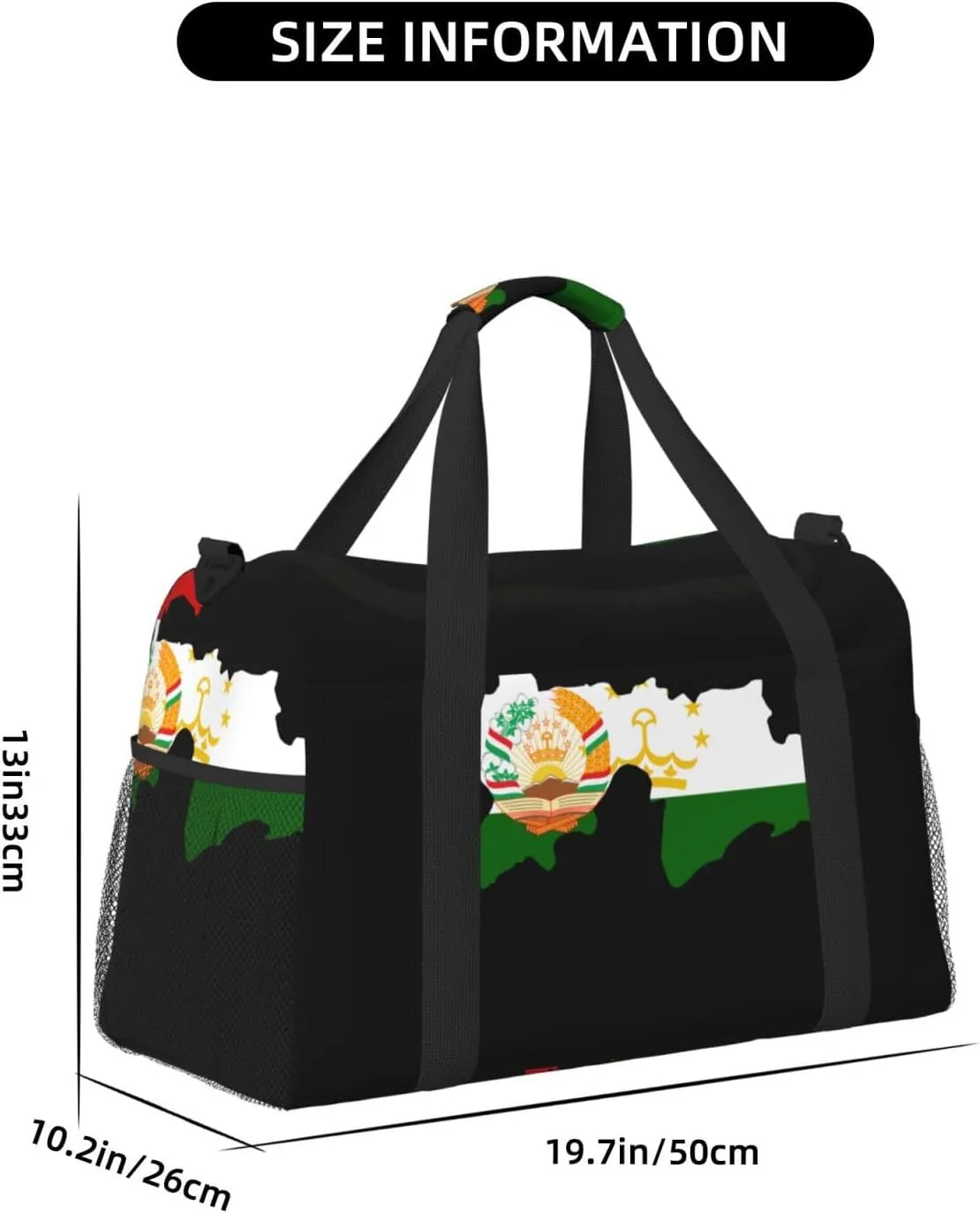 Flag Map Of Tajikistan Travel Duffel Bag Large Foldable Waterproof Overnight Bag For Beach Swim Bags Pool Sports Gym