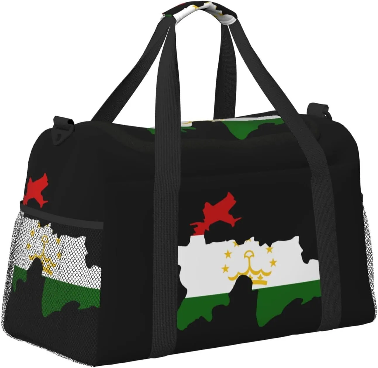 Flag Map Of Tajikistan Travel Duffel Bag Large Foldable Waterproof Overnight Bag For Beach Swim Bags Pool Sports Gym