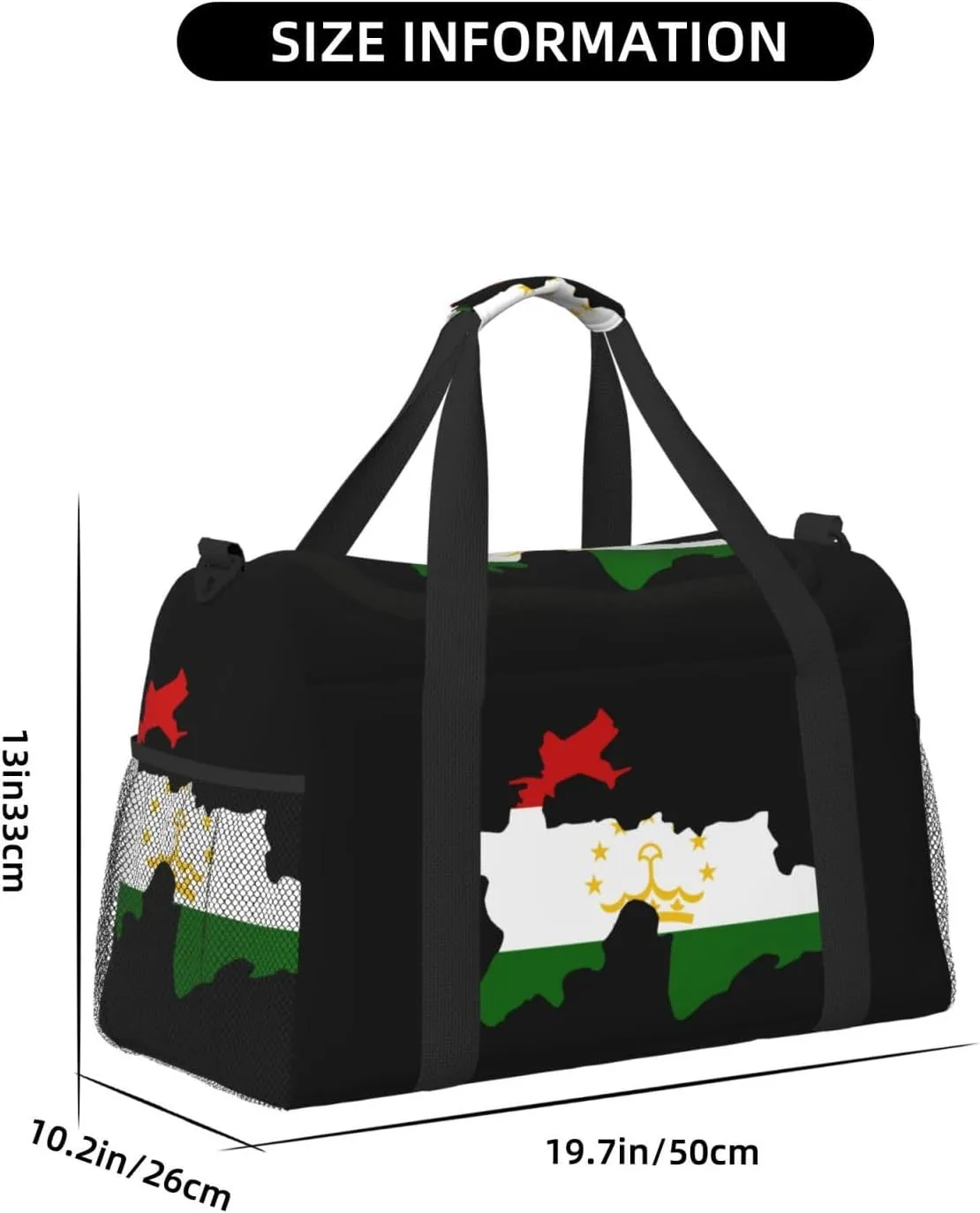 Flag Map Of Tajikistan Travel Duffel Bag Large Foldable Waterproof Overnight Bag For Beach Swim Bags Pool Sports Gym