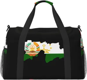 Flag Map Of Tajikistan Travel Duffel Bag Large Foldable Waterproof Overnight Bag For Beach Swim Bags Pool Sports Gym
