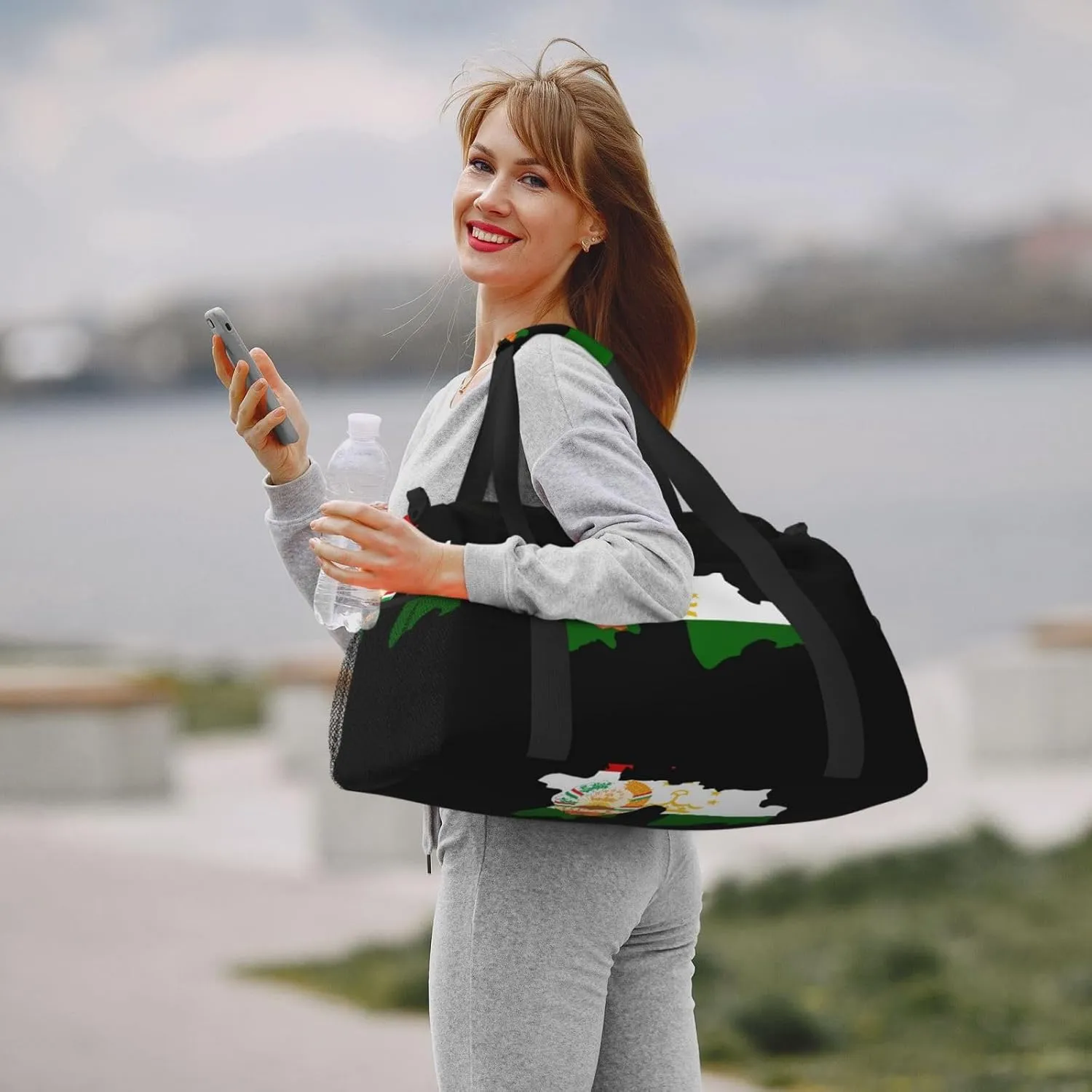 Flag Map Of Tajikistan Travel Duffel Bag Large Foldable Waterproof Overnight Bag For Beach Swim Bags Pool Sports Gym