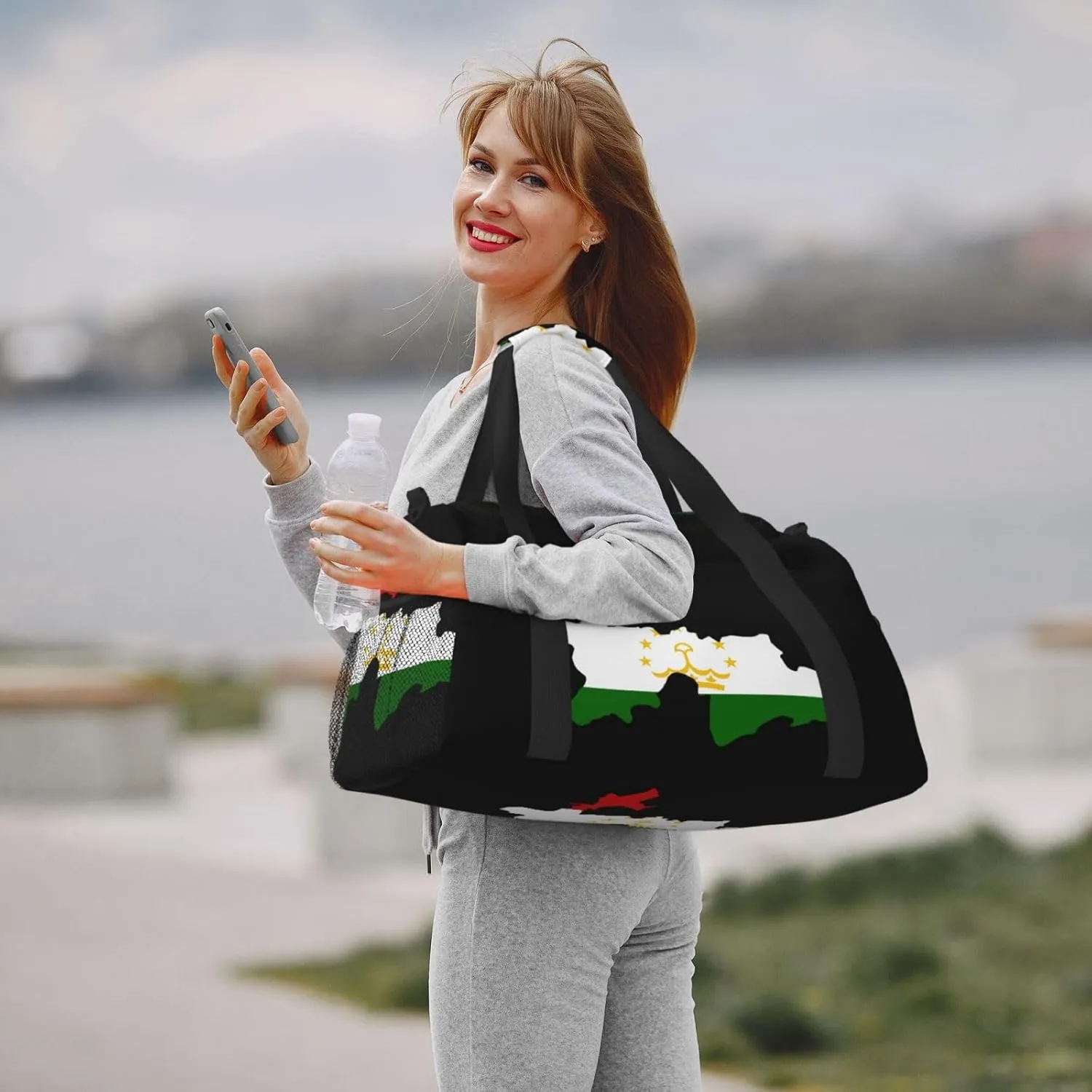 Flag Map Of Tajikistan Travel Duffel Bag Large Foldable Waterproof Overnight Bag For Beach Swim Bags Pool Sports Gym