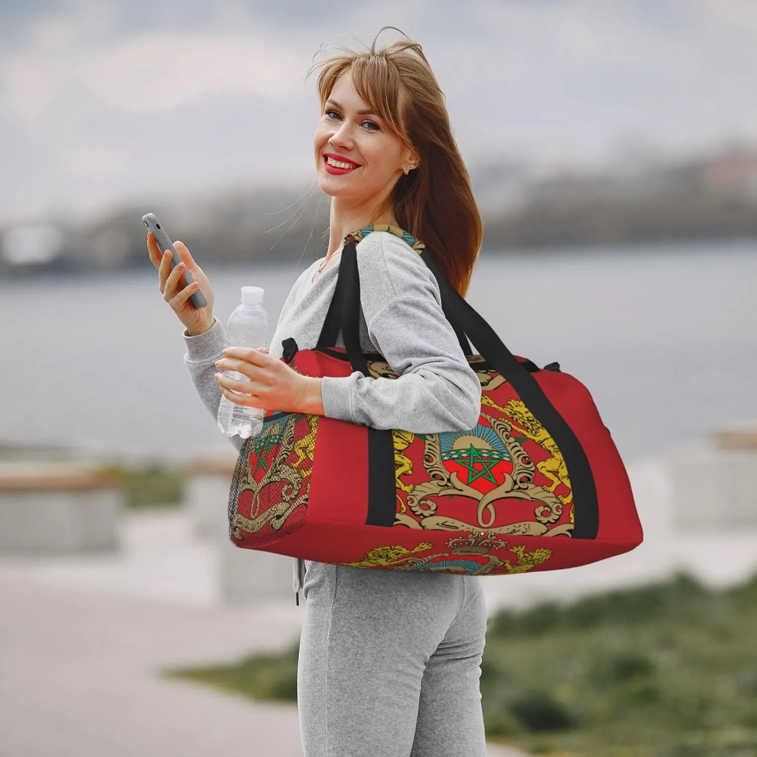 Flag Of Morocco Travel Duffel Bag Large Foldable Waterproof Overnight Bag For Beach Swim Bags Pool Sports Gym