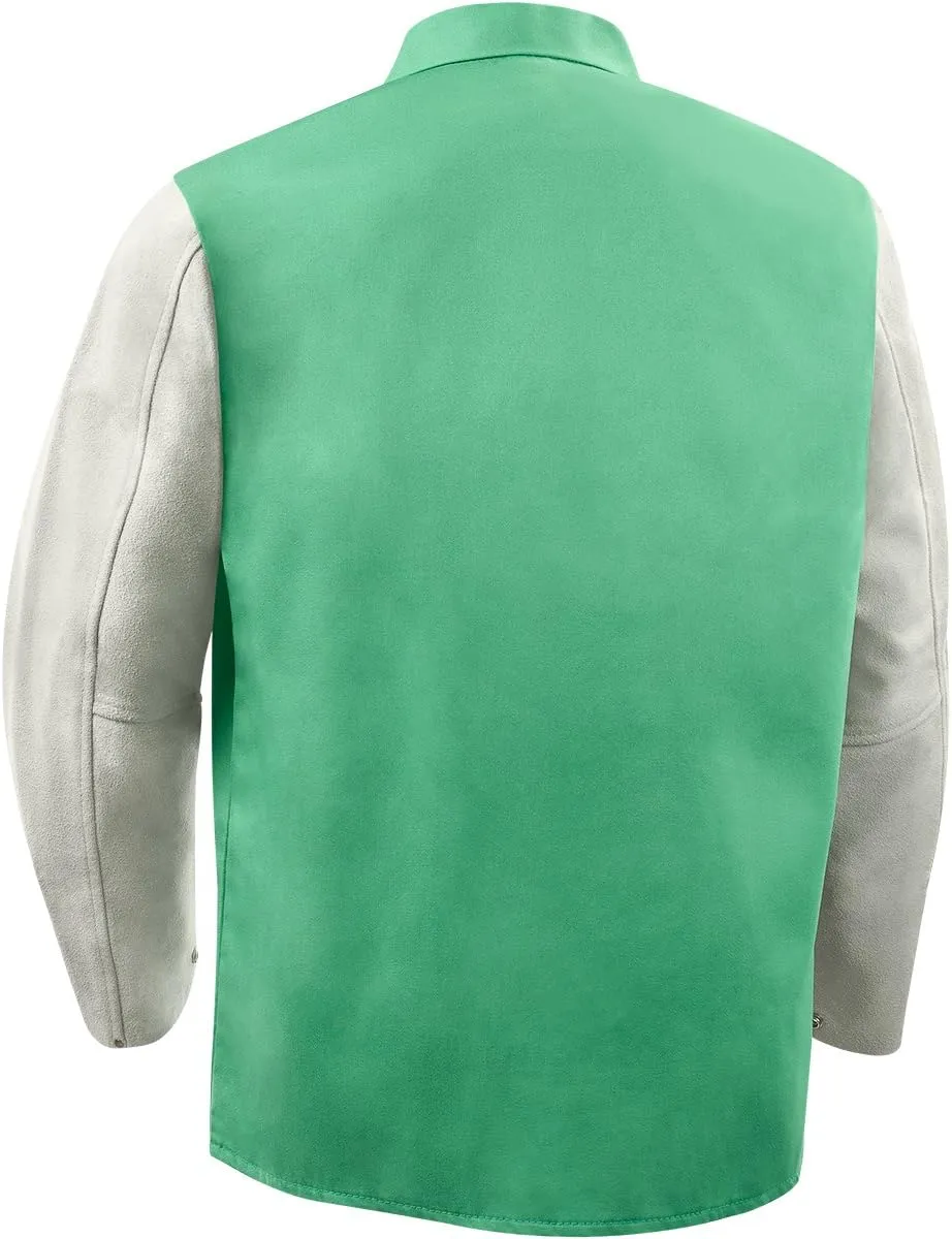 Flame Resistant Jacket w/Leather Sleeves, Green/Gray, 2XL