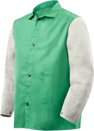 Flame Resistant Jacket w/Leather Sleeves, Green/Gray, 2XL