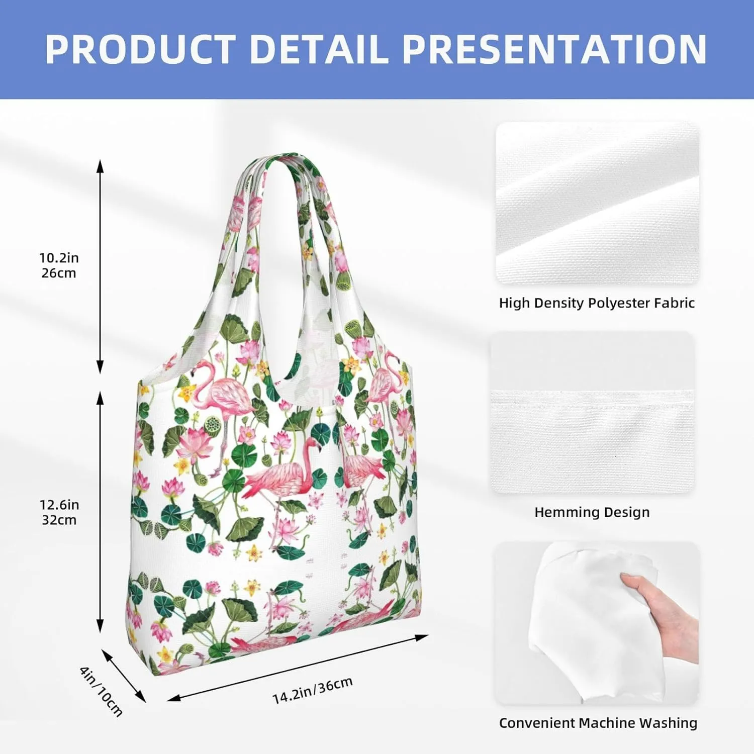 Flamingo Bird Round Leaves Canvas Bag Bag Handbag Eco-Friendly Reusable Groceryshopping Bags For Women Girls
