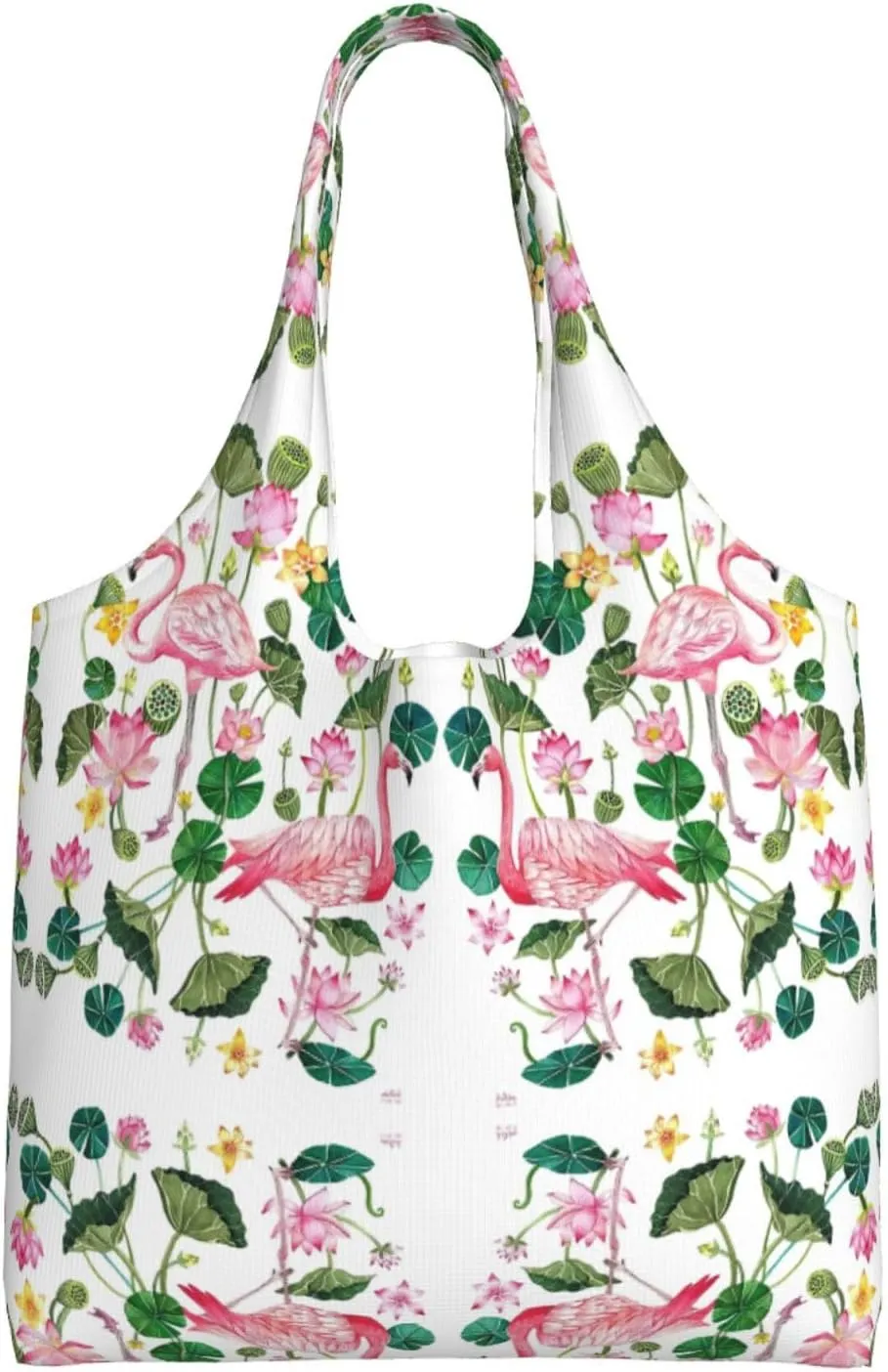 Flamingo Bird Round Leaves Canvas Bag Bag Handbag Eco-Friendly Reusable Groceryshopping Bags For Women Girls