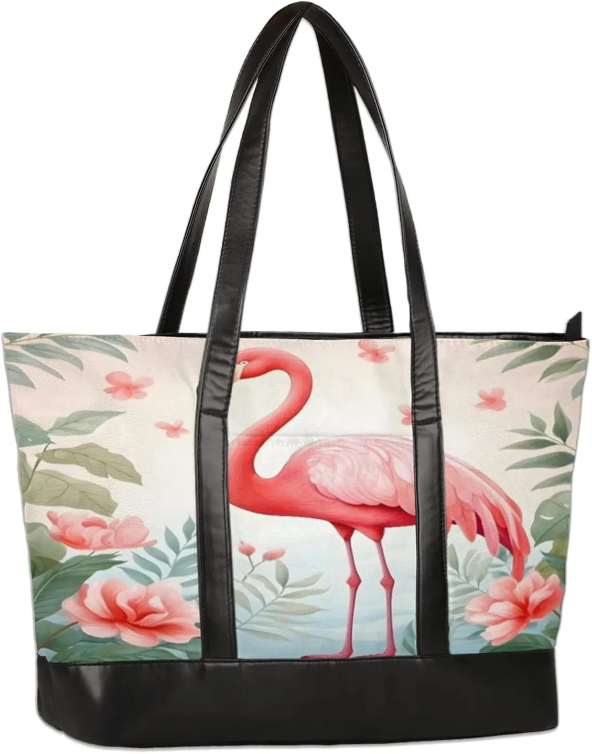 Flamingo Plants Flowers Laptop Tote Bag for Women Lightweight Work Purse with Multiple Compartments Fits 13-15.6 Inch Laptop Tablet Shoulder Bag for Office Travel Daily Use