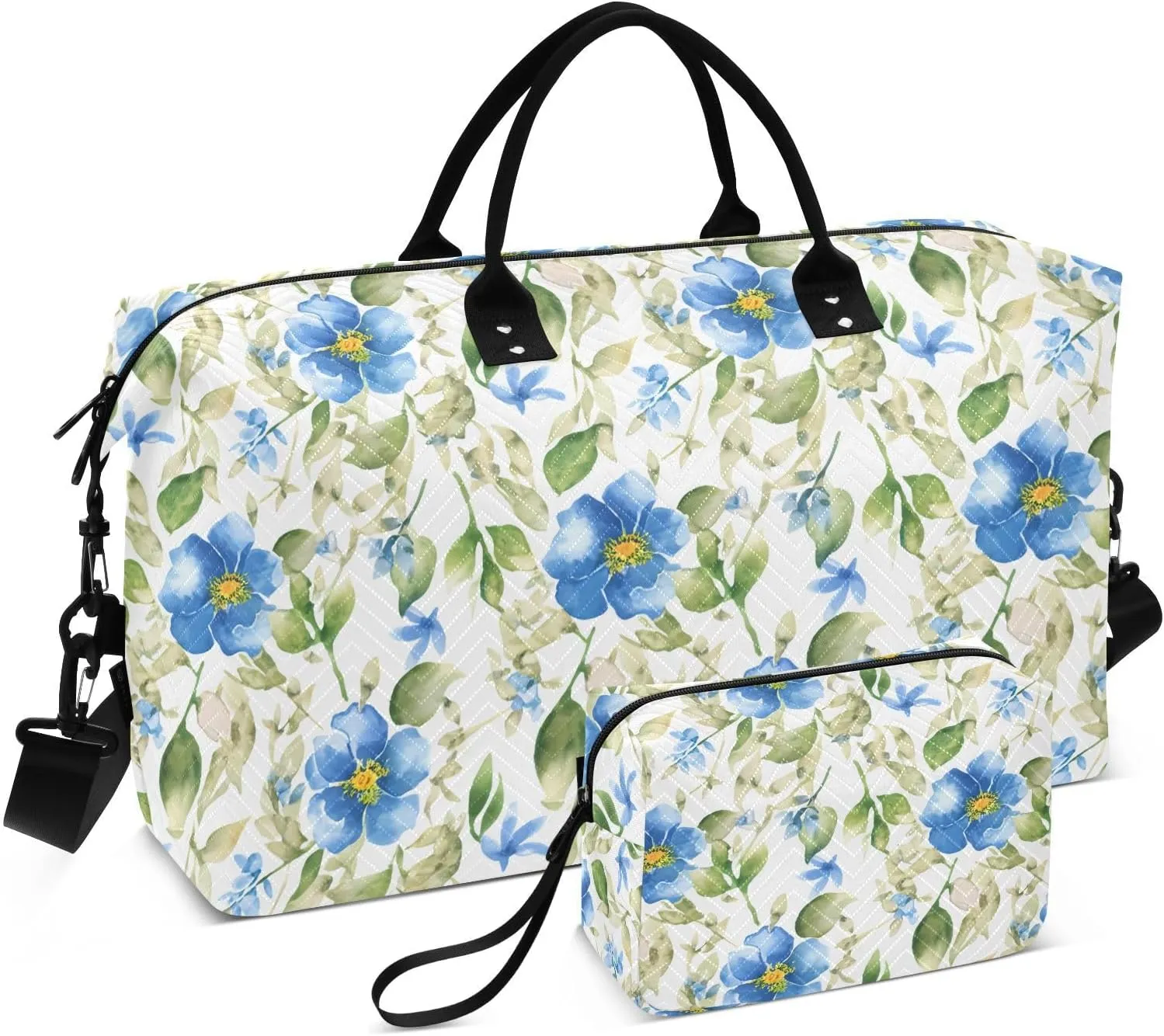 Flax Flower Leaves White Sports Gym Bag for Women Men Travel Duffel Bag Weekend Overnight Carry on Bag with Toiletry Bag Workout Dance Bag for Plane Hospital Swimming Yoga Workout