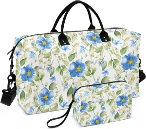 Flax Flower Leaves White Sports Gym Bag for Women Men Travel Duffel Bag Weekend Overnight Carry on Bag with Toiletry Bag Workout Dance Bag for Plane Hospital Swimming Yoga Workout