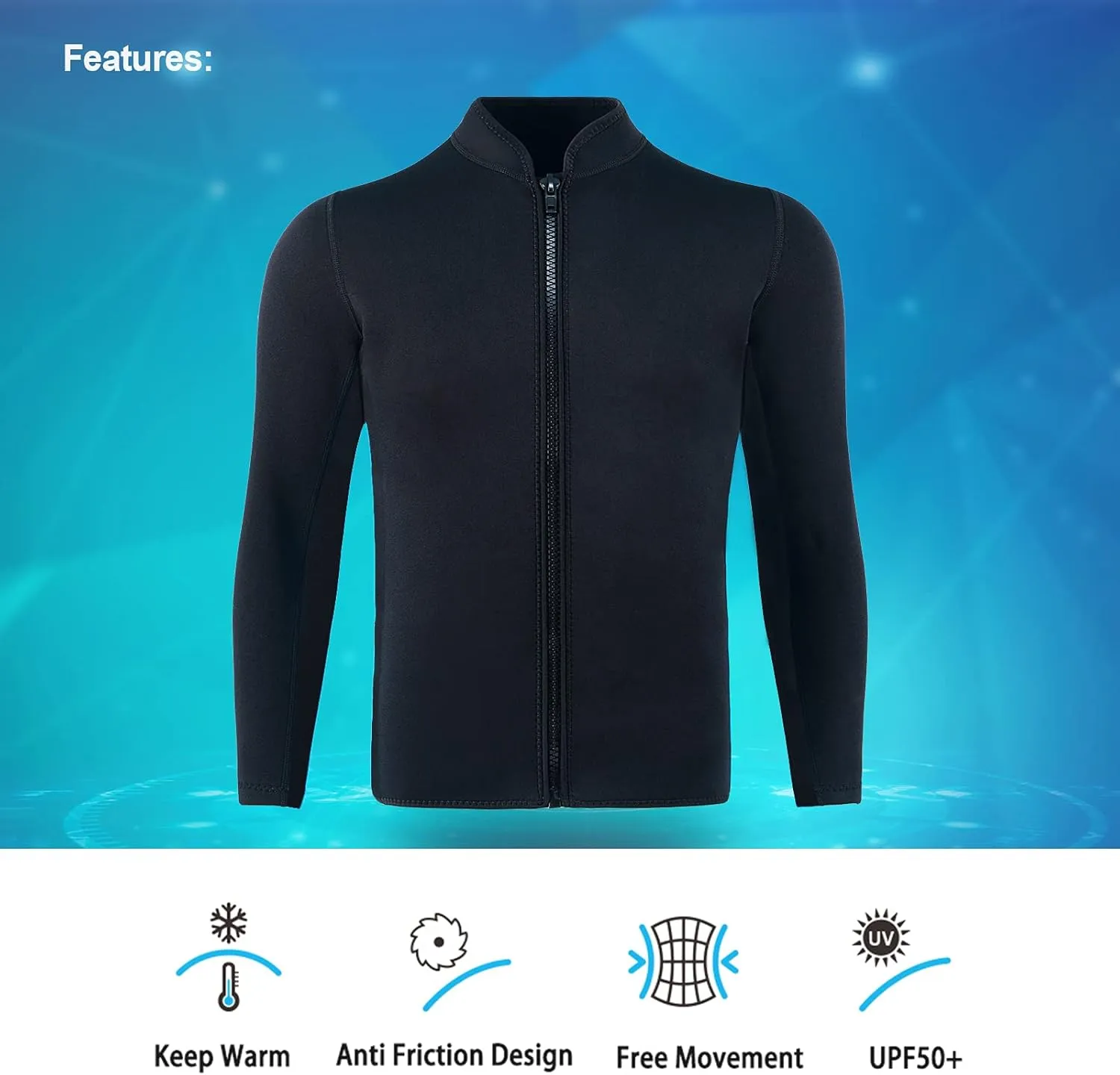 FLEXEL Wetsuit Top Mens Women 3mm Neoprene Long Sleeve Front Zipper 2MM Mens Wetsuit Top for Diving Snorkeling Surfing Kayaking Canoeing