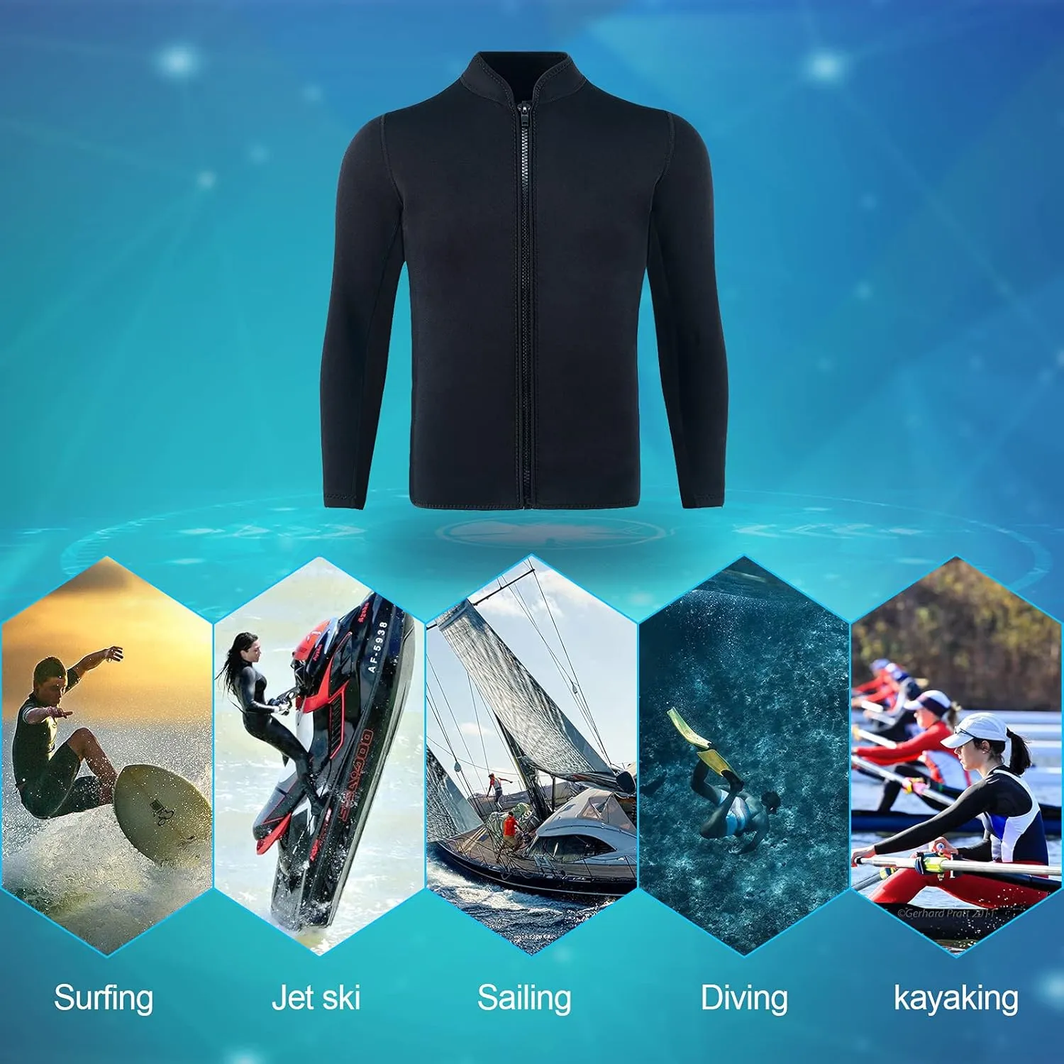 FLEXEL Wetsuit Top Mens Women 3mm Neoprene Long Sleeve Front Zipper 2MM Mens Wetsuit Top for Diving Snorkeling Surfing Kayaking Canoeing