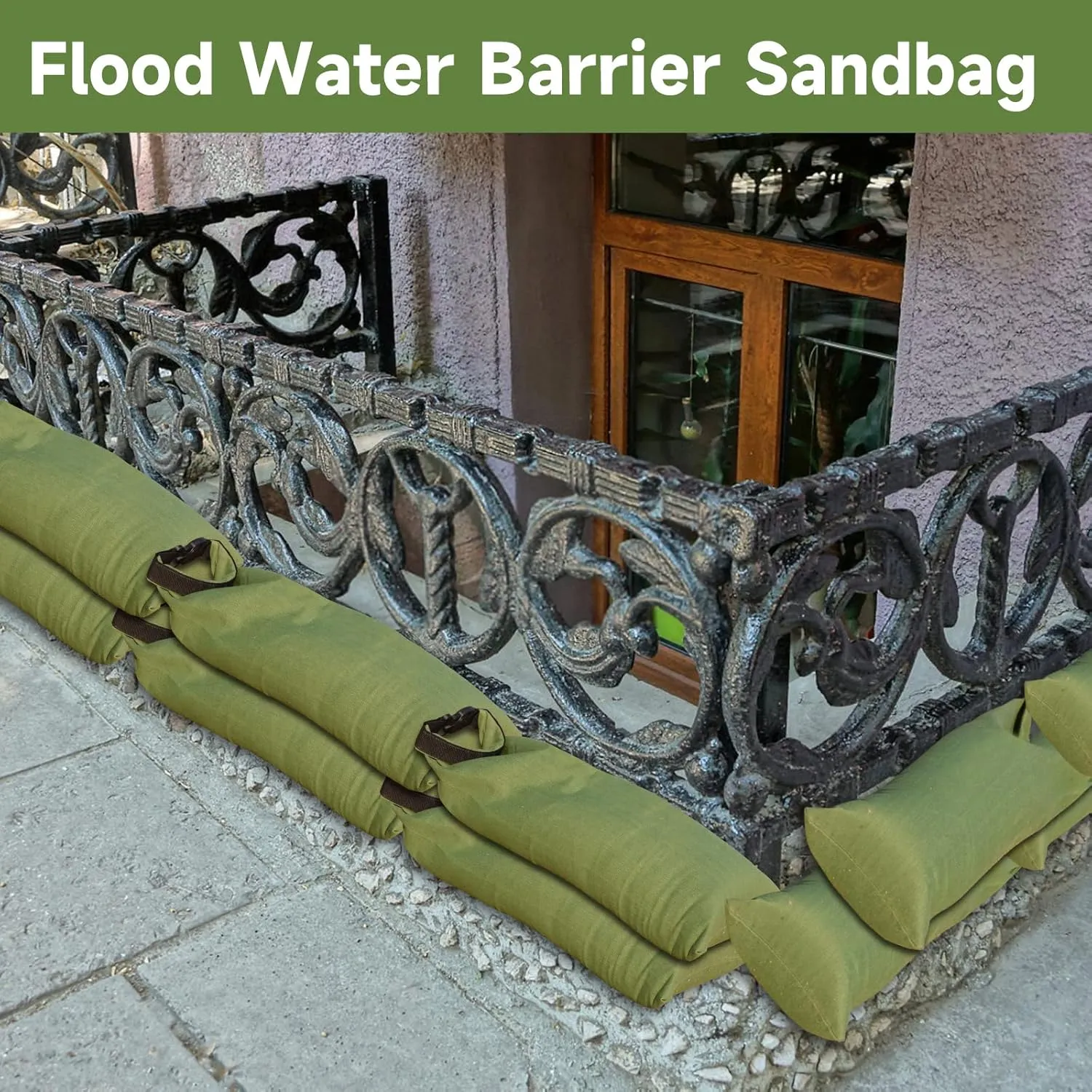 Flood Water Barrier Sand Bags - 8Pcs Thickened Long Canvas Flood Protection Sandbags with Insert Buckle Reusable Quick Flood Barrier for Home Door Window Basement Garage Floor Flood Control - 11"x28"