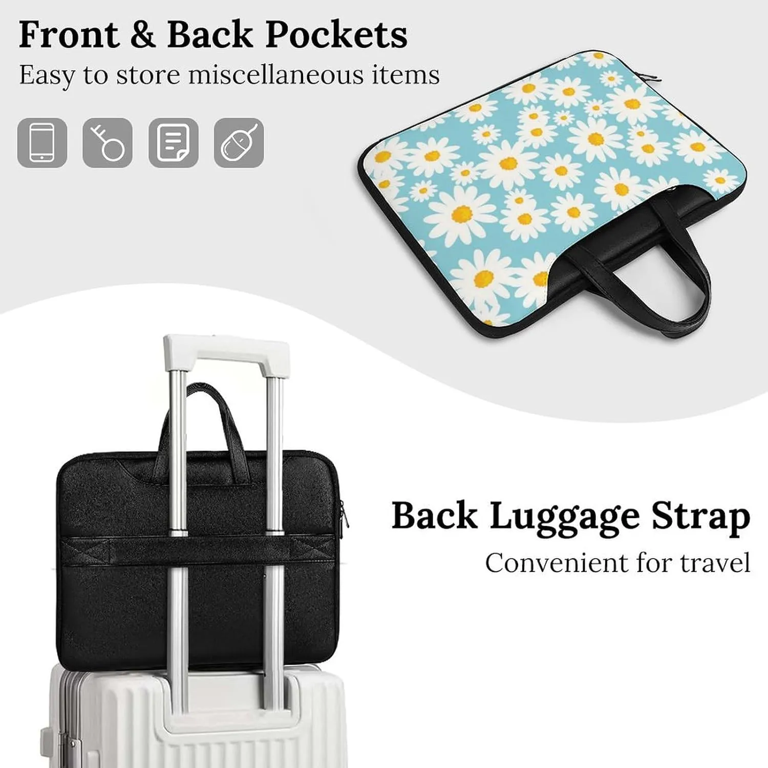 Floral Cherry Blossoms Leather Computer Bag with Multiple Sizes to Choose From, Convenient to Carry