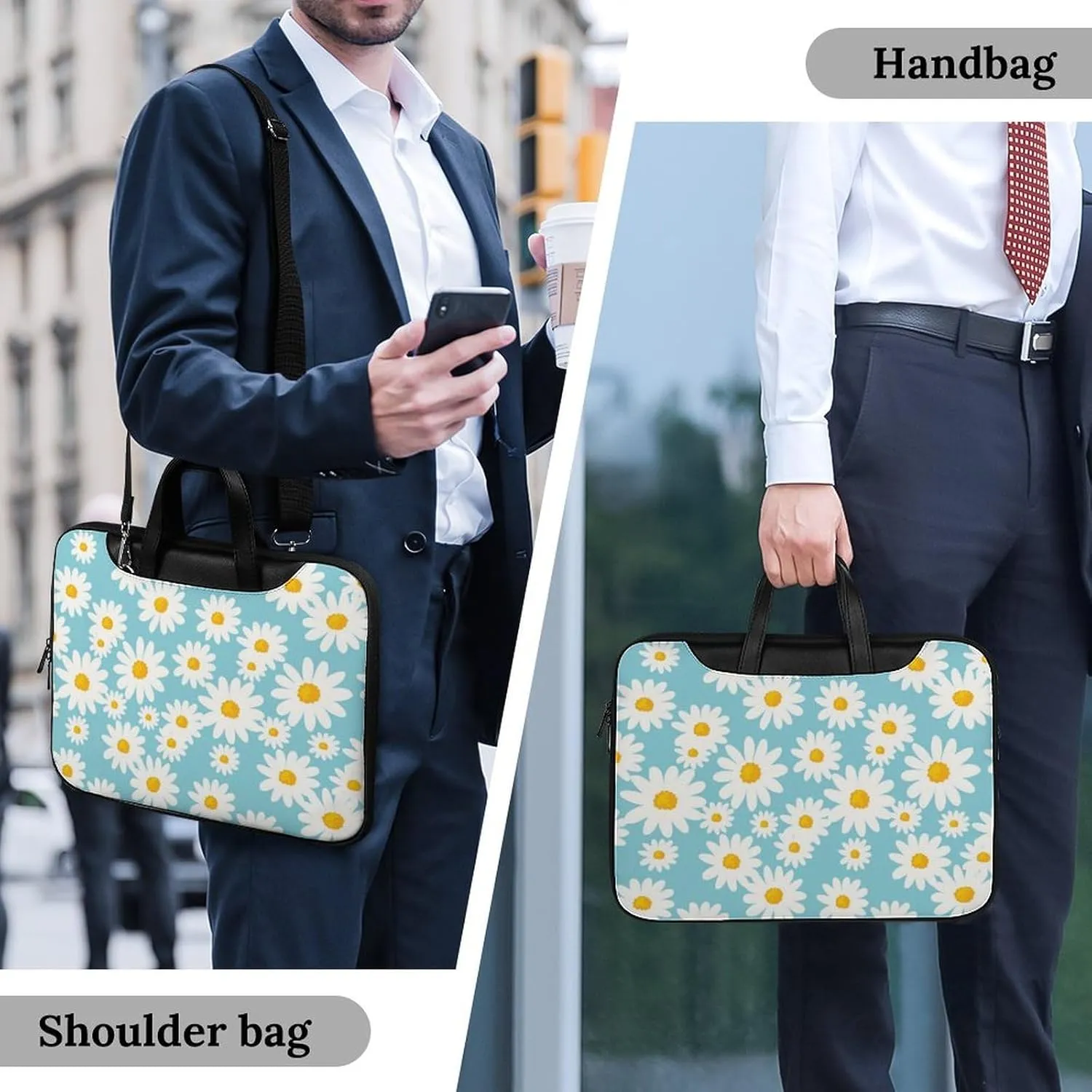 Floral Cherry Blossoms Leather Computer Bag with Multiple Sizes to Choose From, Convenient to Carry