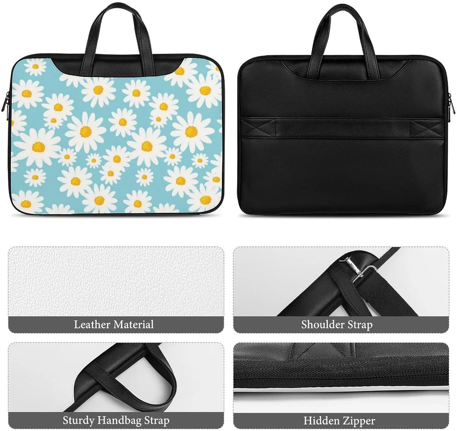 Floral Cherry Blossoms Leather Computer Bag with Multiple Sizes to Choose From, Convenient to Carry