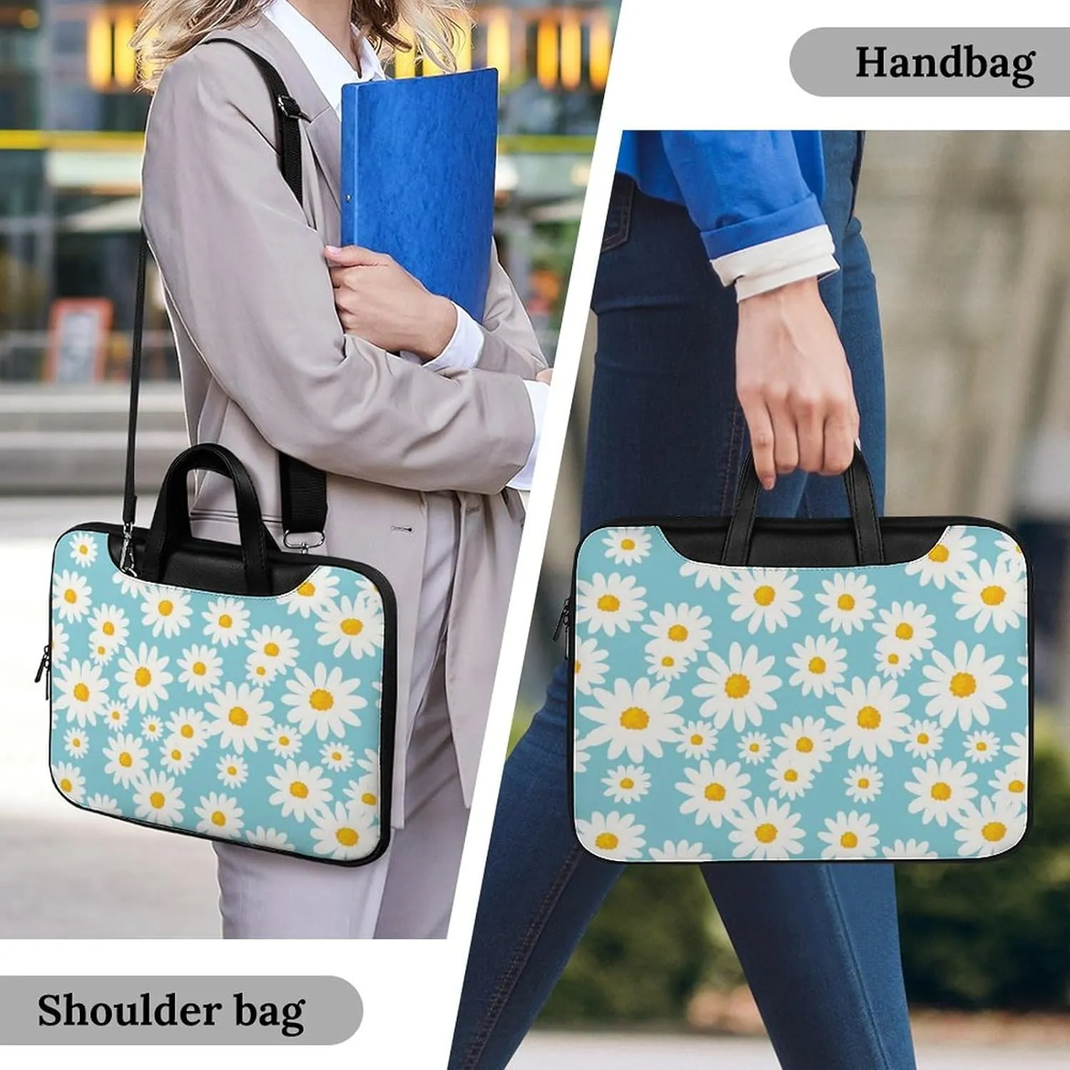 Floral Cherry Blossoms Leather Computer Bag with Multiple Sizes to Choose From, Convenient to Carry