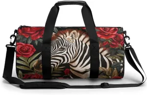 Floral Zebra Gym Bag Travel Duffel Bag Lightweight Carry On Weekender Bag Tote Bags for Women Men