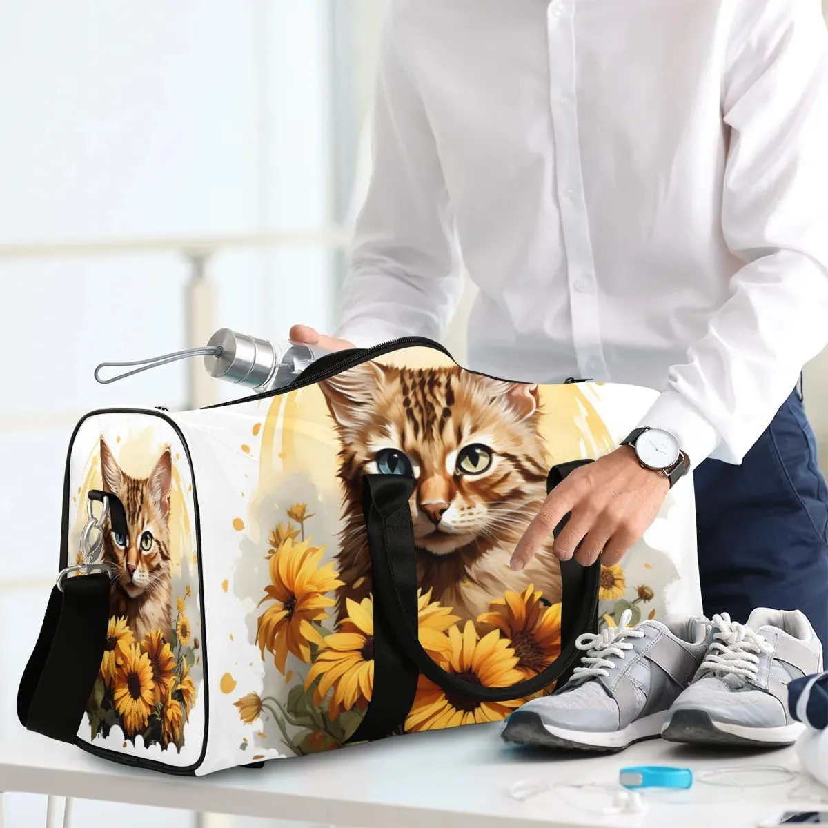 Flower Cat Travel Duffel Bag for Women Men Waterproof Foldable Overnight Weekender Bag Large Capacity Sports Gym Bag