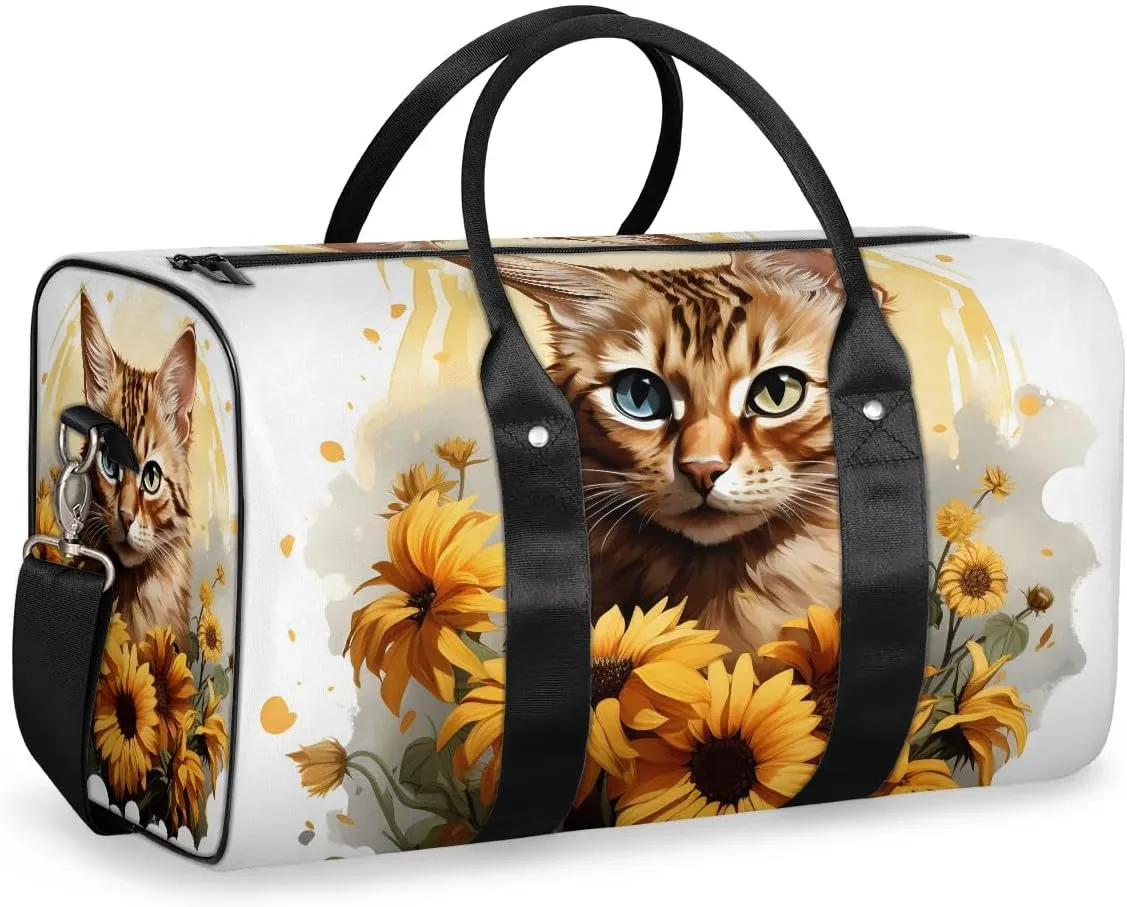Flower Cat Travel Duffel Bag for Women Men Waterproof Foldable Overnight Weekender Bag Large Capacity Sports Gym Bag