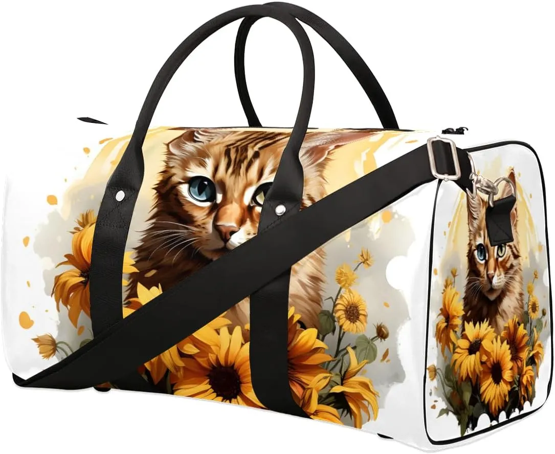 Flower Cat Travel Duffel Bag for Women Men Waterproof Foldable Overnight Weekender Bag Large Capacity Sports Gym Bag