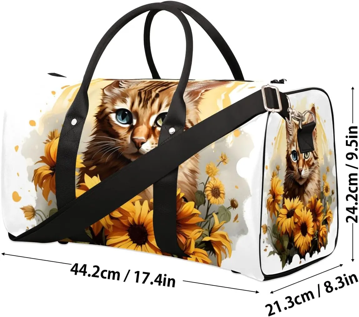 Flower Cat Travel Duffel Bag for Women Men Waterproof Foldable Overnight Weekender Bag Large Capacity Sports Gym Bag