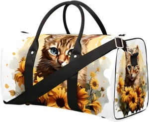 Flower Cat Travel Duffel Bag for Women Men Waterproof Foldable Overnight Weekender Bag Large Capacity Sports Gym Bag