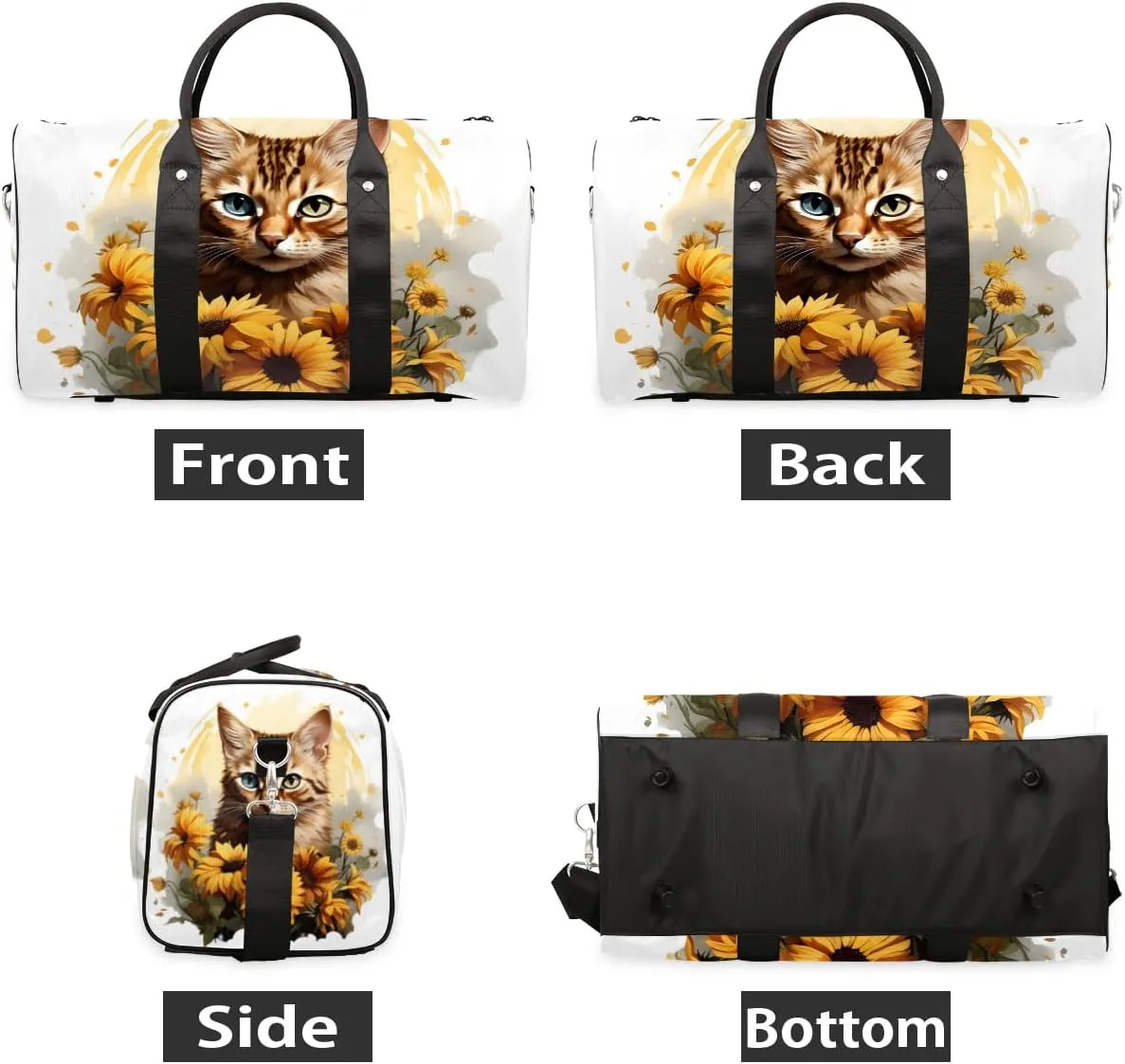 Flower Cat Travel Duffel Bag for Women Men Waterproof Foldable Overnight Weekender Bag Large Capacity Sports Gym Bag