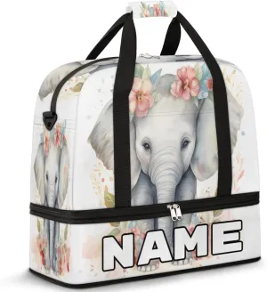 Flower Elephant Printed Custom Foldable Duffle Bag with Shoes Compartment Personalized Large Capacity Waterproof Travel Weekender Bag Overnight Bag for Sports Gym