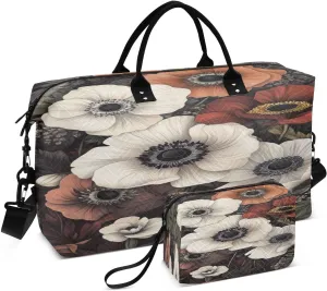 Flower Garden Dark Brown Travel Duffel Bag with Toiletry Bag Weekender Bag for Carry on Sports Gym Bag for Overnight Weekend