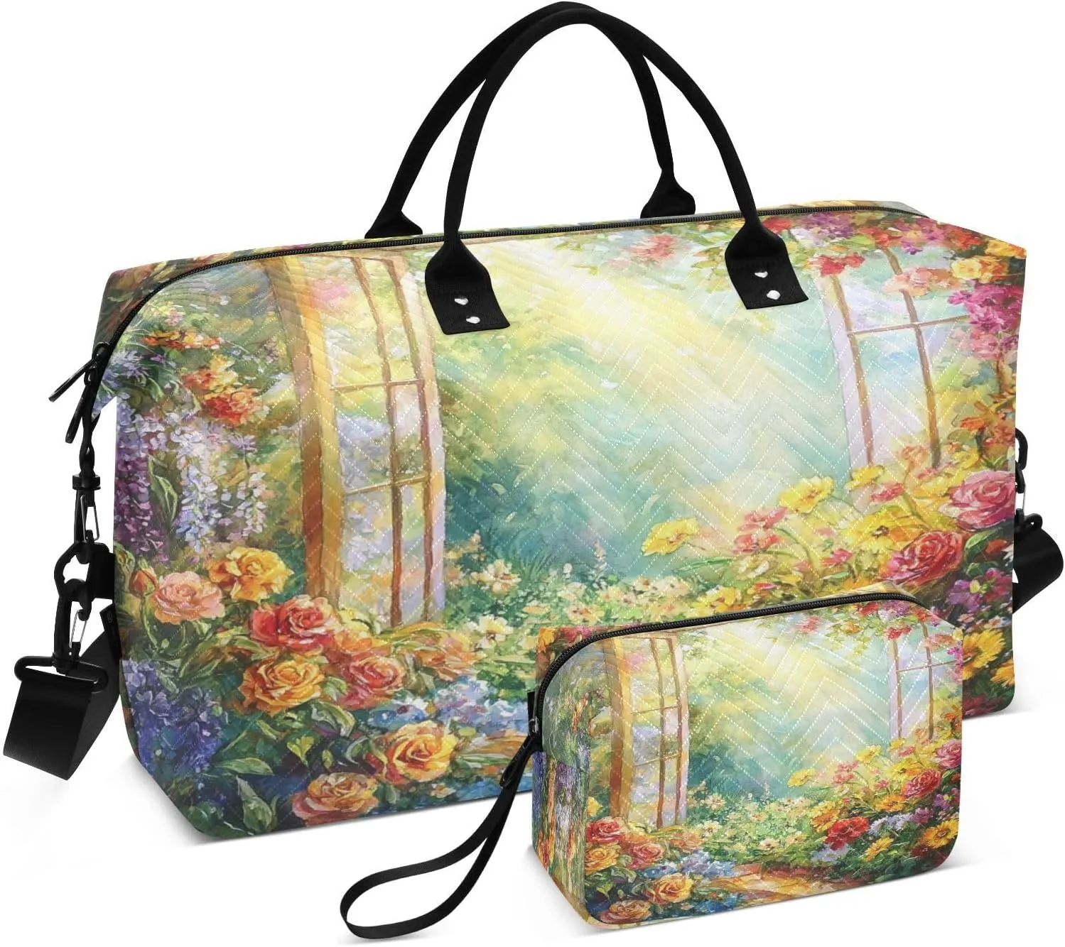 Flower Gate Sun Travel Duffel Bag with Toiletry Bag Weekender Bag for Carry on Sports Gym Bag for Travel Gym Yoga