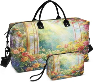 Flower Gate Sun Travel Duffel Bag with Toiletry Bag Weekender Bag for Carry on Sports Gym Bag for Travel Gym Yoga