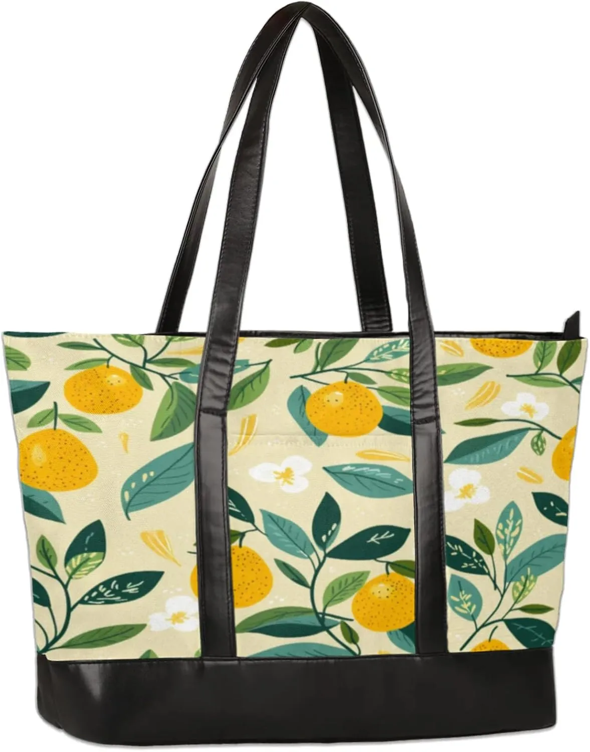Flower Leaf Lemon Watercolour Laptop Tote Bag for Women Lightweight Work Purse with Multiple Compartments Fits 13-15.6 Inch Laptop Tablet Shoulder Bag for Office Travel Daily Use
