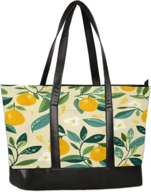 Flower Leaf Lemon Watercolour Laptop Tote Bag for Women Lightweight Work Purse with Multiple Compartments Fits 13-15.6 Inch Laptop Tablet Shoulder Bag for Office Travel Daily Use