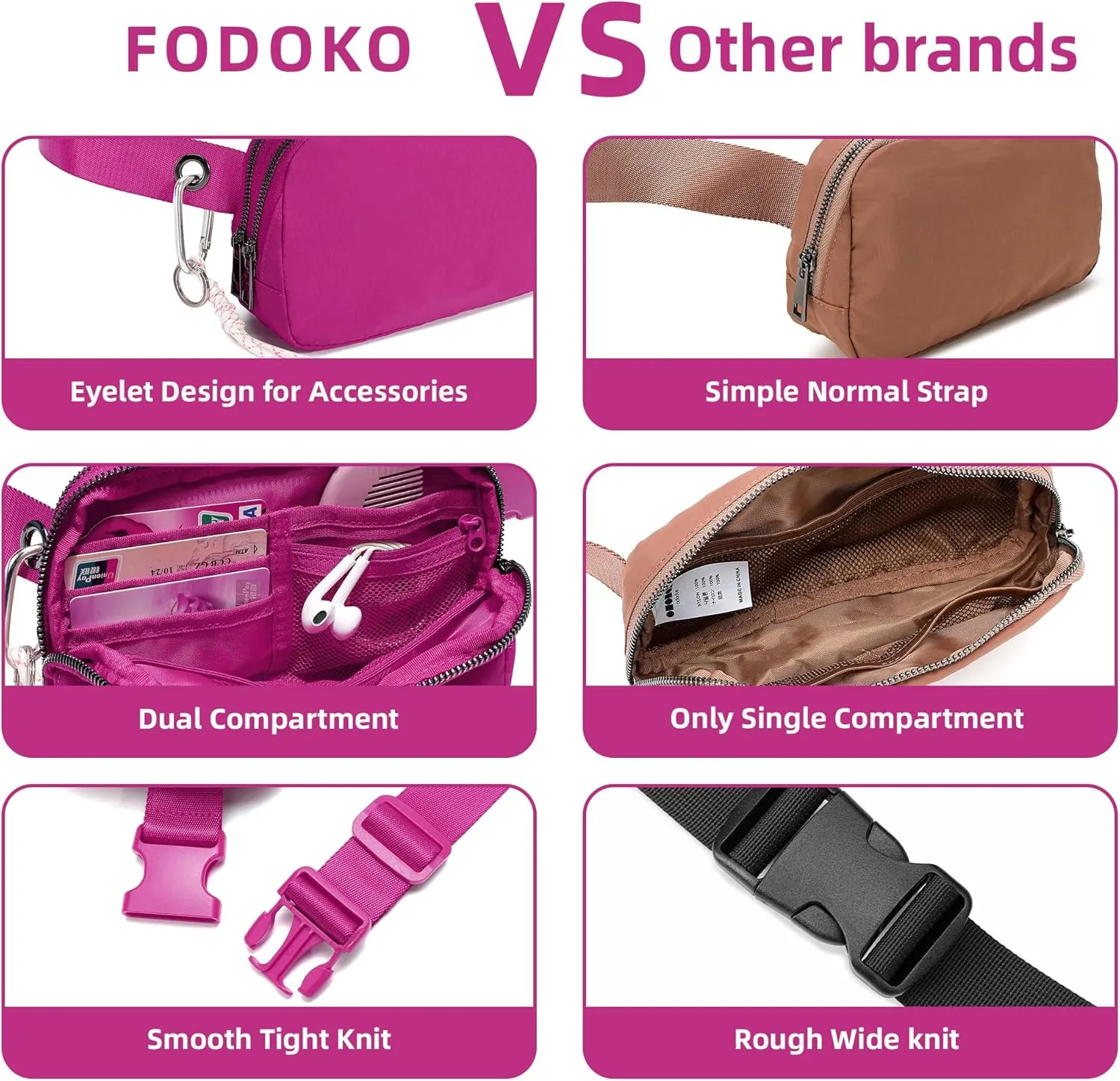 FODOKO Fanny Packs for Women Men, Fashionable Belt Bag Waist Pack for Women with Adjustable Strap, Bum Bag for Runnin Neon Roseg Hiking Travel Workout