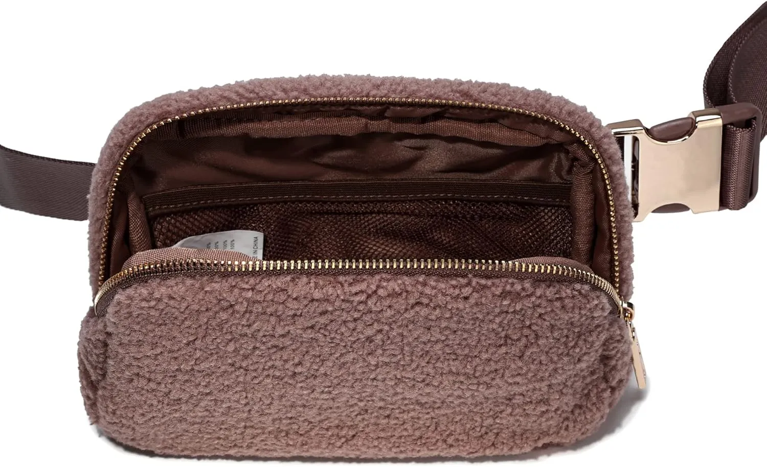 FODOKO Sherpa Belt Bag, Fleece Crossbody Bag Fanny Pack for Women Fashionable Everywhere Waist Bum Bag Pack with Hardware Buckle (Light Brown)