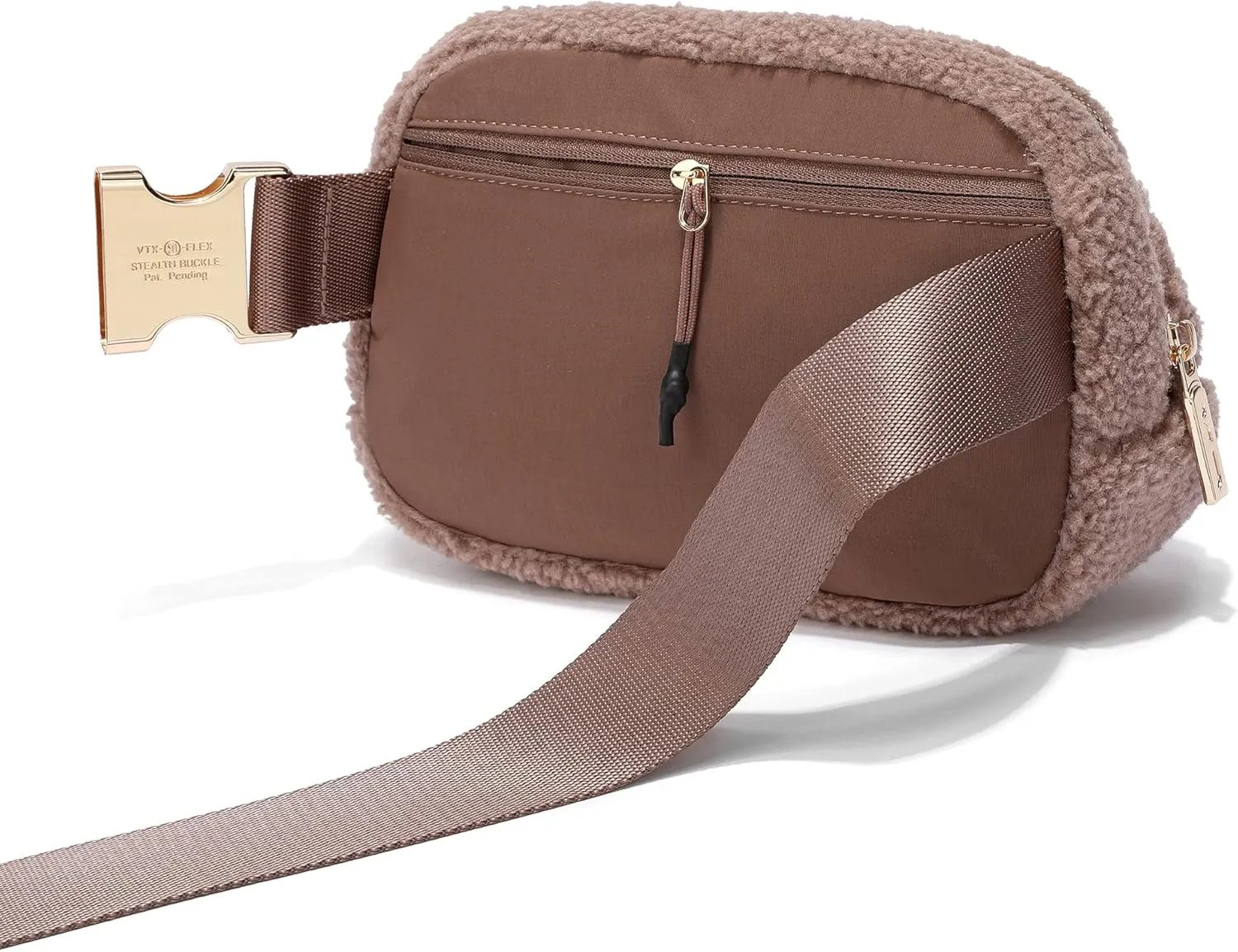 FODOKO Sherpa Belt Bag, Fleece Crossbody Bag Fanny Pack for Women Fashionable Everywhere Waist Bum Bag Pack with Hardware Buckle (Light Brown)