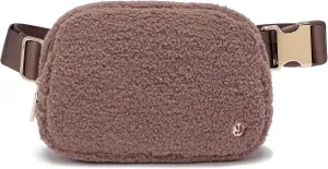 FODOKO Sherpa Belt Bag, Fleece Crossbody Bag Fanny Pack for Women Fashionable Everywhere Waist Bum Bag Pack with Hardware Buckle (Light Brown)