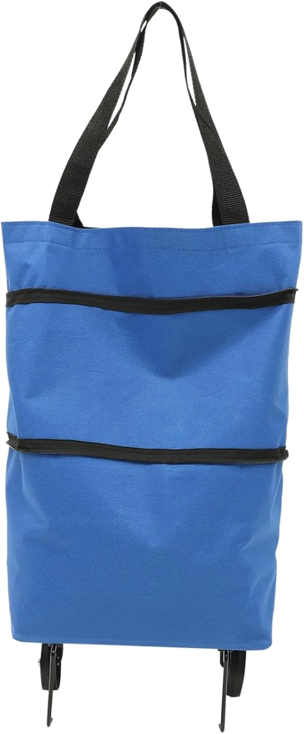 Foldable Grocery Trolley Bag with Wheels Collapsible Storage Pouch for Outdoor Use Shoulder Strap Wear Resistant Design
