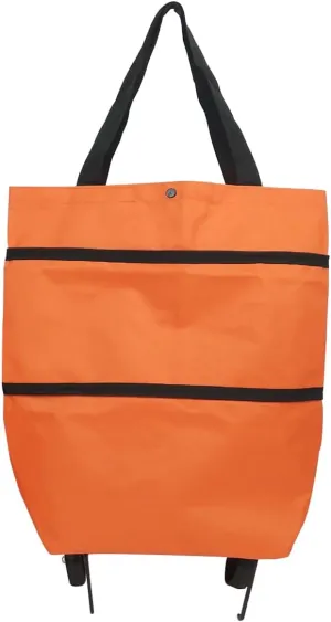 Foldable Shopping Cart with Wheels, Rolling Hand Cart, Large Reusable Grocery Bag (Orange)