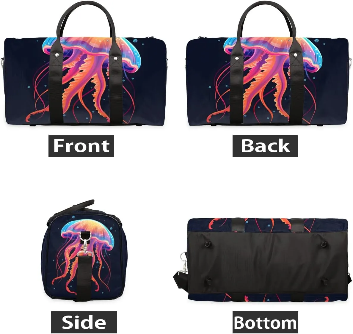 Foldable Travel Bag Jellyfish Print Lightweight Carry On Bags for Airplanes Waterproof Travel Duffle Bag For Gym Weekend Overnight
