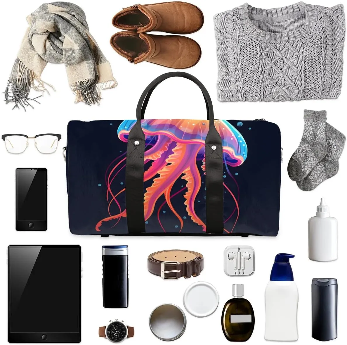 Foldable Travel Bag Jellyfish Print Lightweight Carry On Bags for Airplanes Waterproof Travel Duffle Bag For Gym Weekend Overnight